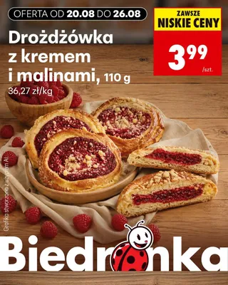 Drożdżówka z kremem i malinami promocja w Biedronka