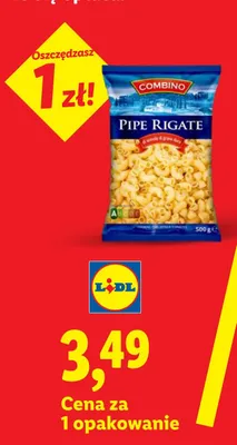 Makaron z pszenicy durum Pipe Rigate Combino promocja w Lidl