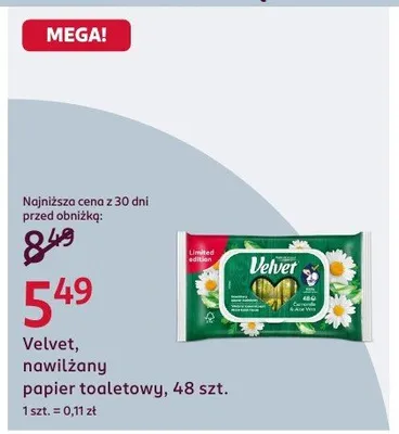 Nawilżany papier toaletowy Velvet promocja w Rossmann