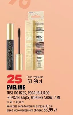 Tusz do rzęs pogrubiająco-rozdzielający Eveline Wonder Show promocja w Drogerie Natura