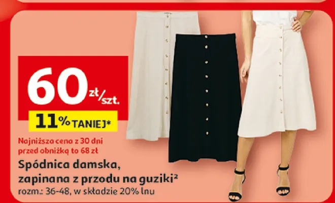 Spódnica damska zapinana z przodu na guziki Inextenso promocja w Auchan
