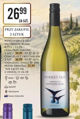 Wino Whale's Tale Sauvignon Blanc białe wytrawne Nowa Zelandia promocja w Dino