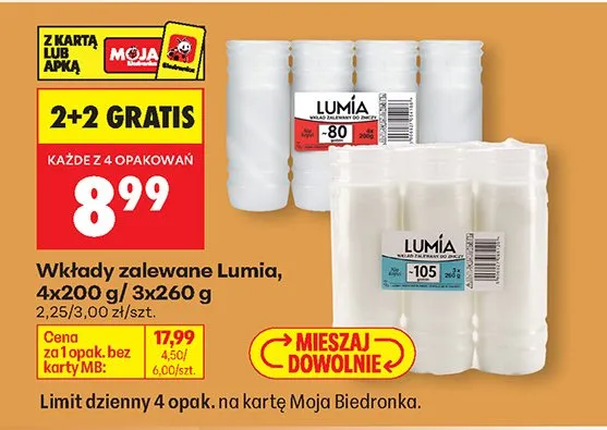 Wkłady zalewane 4x200 g 2+2 GRATIS promocja w Biedronka