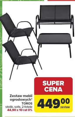 Zestaw mebli ogrodowych TOROS stolik, sofa, 2 fotele promocja w Carrefour