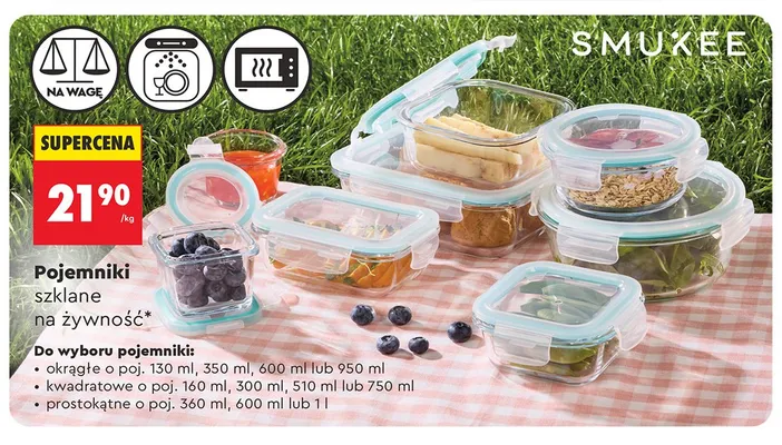 Pojemnik szklany na żywność Smukee prostokątny 600ml promocja w Biedronka