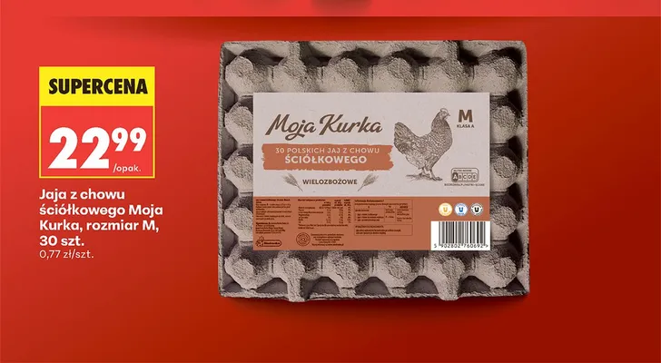 Jaja z chowu ściółkowego Moja Kurka rozmiar M 30-pak promocja w Biedronka