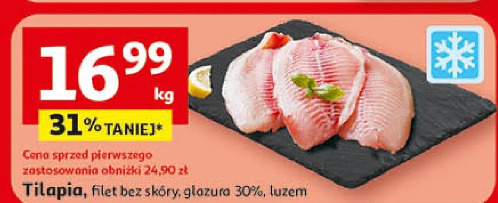Tilapia, filet bez skóry, glazura 30%, luzem promocja w Auchan