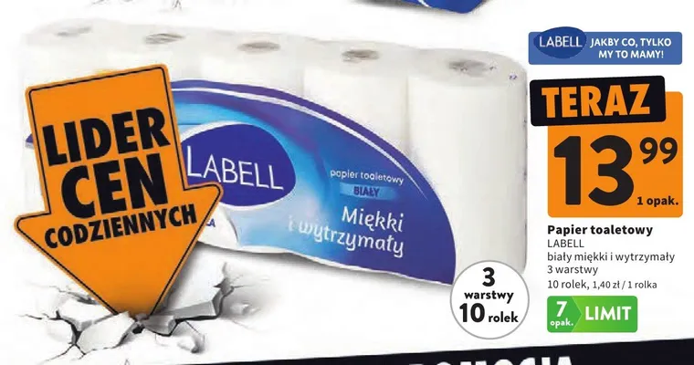 Papier toaletowy Labell biały miękki i wytrzymały 10-pak promocja w Intermarche