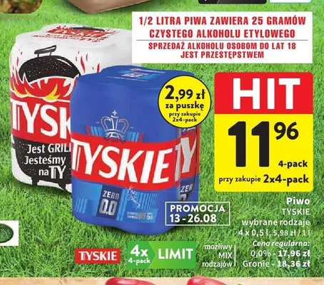 Piwo bezalkoholowe Tyskie 4-pak promocja w Intermarche