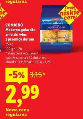 Makaron COMBINO gniazdka anielski włos z pszenicy durum promocja w Lidl