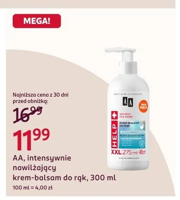 Intensywnie nawilżający krem-balsam do rąk AA promocja w Rossmann