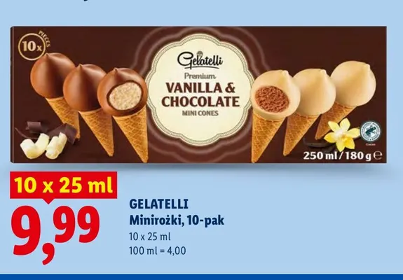 Lody minirożki 10-pak Gelatelli promocja w Lidl