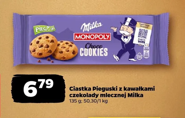 Ciastka Pieguski z kawałkami czekolady mlecznej Milka promocja w Netto