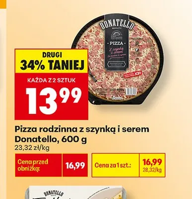 Pizza rodzinna z szynką i serem Donatello promocja w Biedronka
