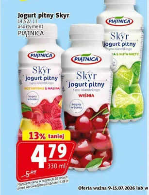 Jogurt pitny Skyr Piątnica o smaku wiśniowym promocja w Prim Market