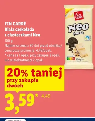 Biała czekolada z ciasteczkami Neo Fin Carré promocja w Lidl