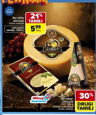 Ser żółty Džiugas w płatkach promocja w Carrefour