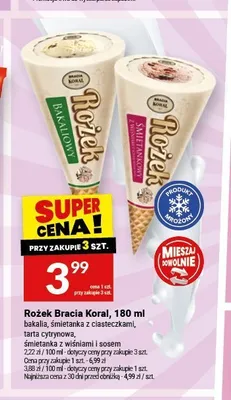 Lody Rożek śmietanka z wiśniami i sosem Bracia Koral promocja w Twój Market
