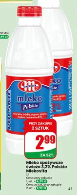 Mleko spożywcze świeże 3,2% Polskie Mlekovita promocja w Dino