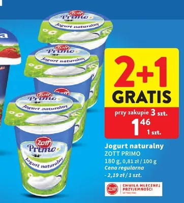 Jogurt naturalny Zott Primo promocja w Intermarche