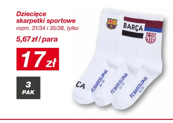 Skarpetki sportowe dziecięce FC Barcelona 3-pak promocja w KiK