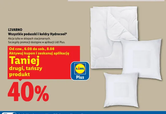 Poduszki i kołdry Hydrocool Livarno promocja w Lidl