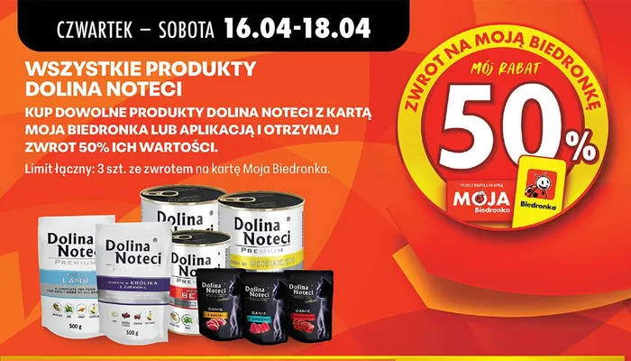Wszystkie produkty Dolina Noteci ZWROT 50% z kartą lub aplikacją promocja w Biedronka