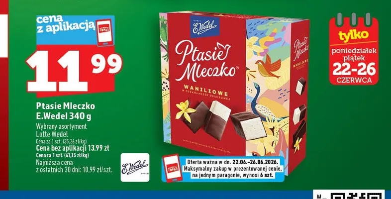 Ptasie Mleczko E.Wedel waniliowe 340 g promocja w TOPAZ