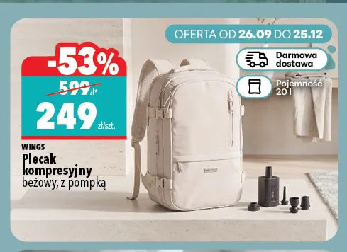 Plecak kompresyjny beżowy z pompką Wings promocja w Biedronka Home
