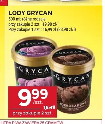 Lody Grycan czekoladowe promocja w Stokrotka