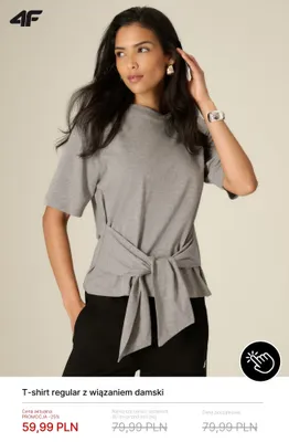 T-shirt regular z wiązaniem damski 4F promocja w 4F