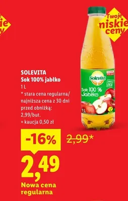 Sok 100% jabłko Solevita promocja w Lidl