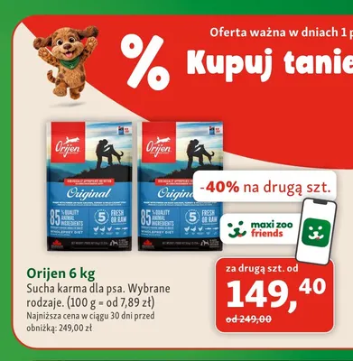 Sucha karma dla psa Orijen promocja w MAXI ZOO