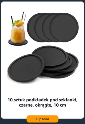Podkładki pod szklanki czarne okrągłe 10 cm promocja w Amazon