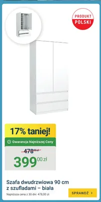 Szafa dwudrzwiowa 90 cm z szufladami biała promocja w ERLI