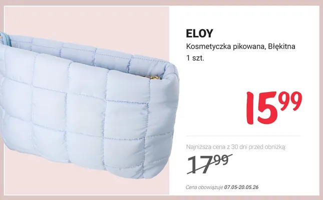 Kosmetyczka pikowana błękitna ELOY promocja w Rossmann