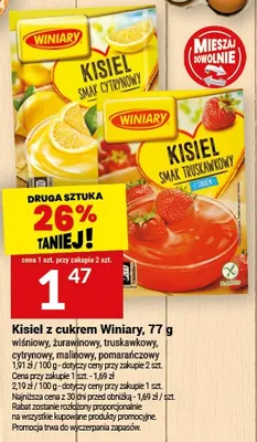 Kisiel z cukrem wiśniowy, żurawinowy, truskawkowy, cytrynowy, malinowy, pomarańczowy, borówkowy, brzoskwiniowy promocja w Twój Market