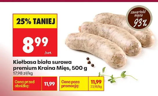 Kiełbasa biała surowa premium  promocja w Biedronka