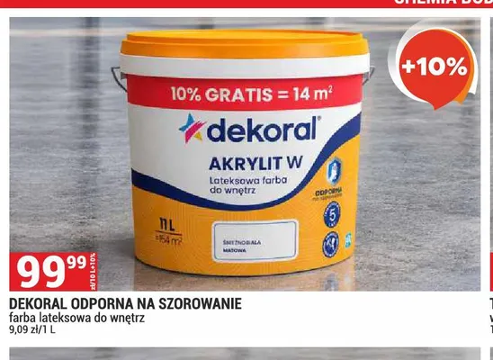 Farba lateksowa do wnętrz Dekoral odporna na szorowanie promocja w Merkury Market