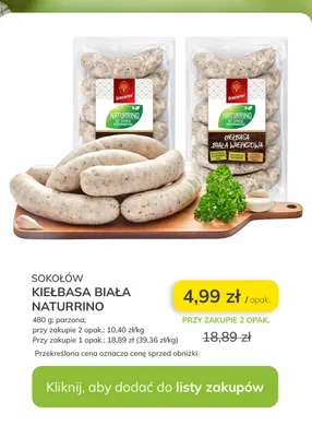 Kiełbasa biała Naturrino promocja w Stokrotka