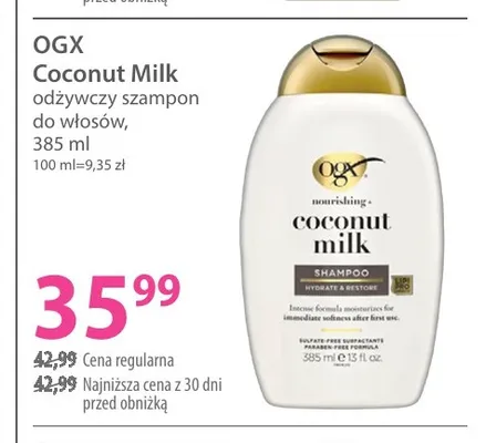 Odżywczy szampon do włosów OGX Coconut Milk promocja w Hebe