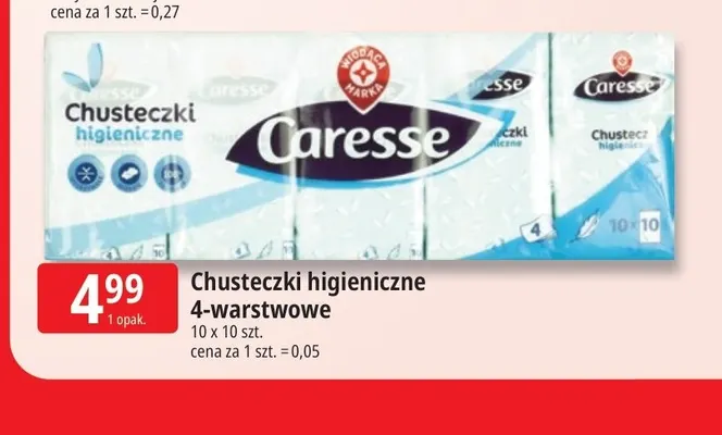 Chusteczki higieniczne 4-warstwowe 10-pak Caresse promocja w Leclerc