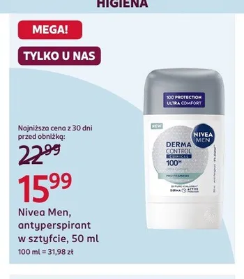 Antyperspirant w sztyfcie Nivea Men Derma Control Clinical promocja w Rossmann