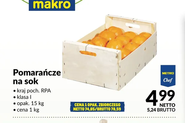 Pomarańcze na sok Metro Chef promocja w Makro