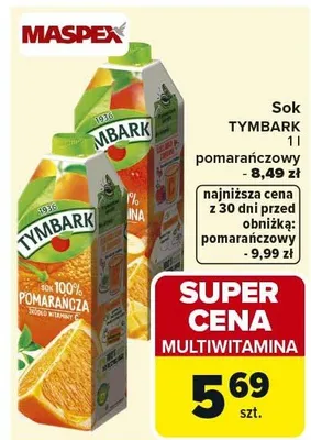 Sok TYMBARK pomarańczowy 1l promocja w Carrefour