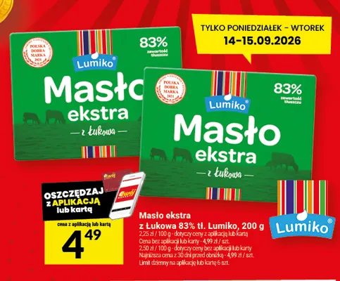 Masło ekstra z Łukowa Lumiko 83% promocja w Twój Market