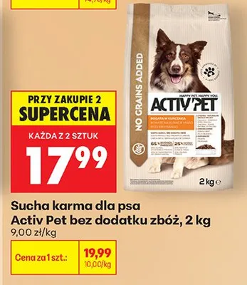 Sucha karma dla psa Activ Pet bez dodatku zbóż promocja w Biedronka