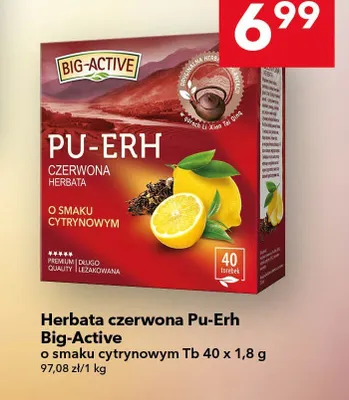 Herbata czerwona Pu-Erh o smaku cytrynowym Tb 40 x 1,8g promocja w LEWIATAN