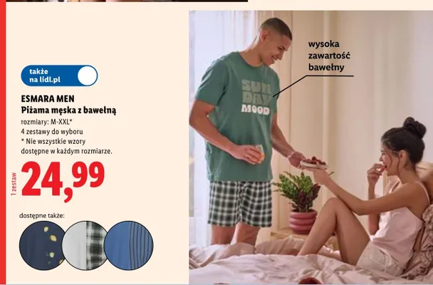 Piżama męska z bawełną Esmara Men promocja w Lidl