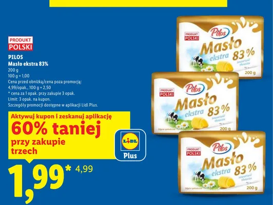 Masło ekstra 83% Pilos promocja w Lidl